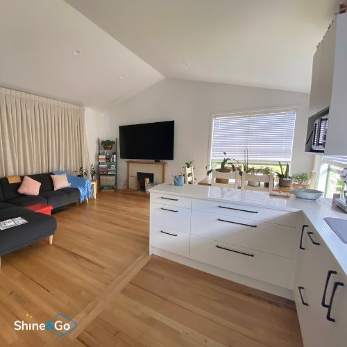 Open-plan living room and kitchen cleaned by Shine&Go NZ