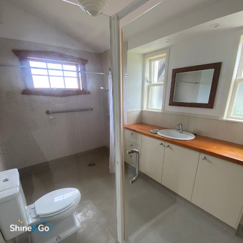 Bathroom with walk-in shower cleaned by Shine&Go NZ